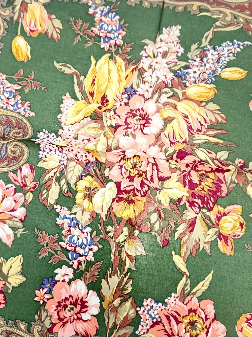 Ralph Lauren Green Floral Paisley cotton Scarf - Picture 6 of 7